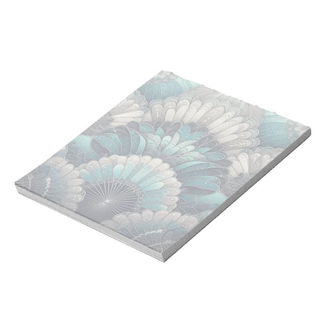 Bloc-note Ventilateurs Art Nouveau bleu et argent (Tourné)