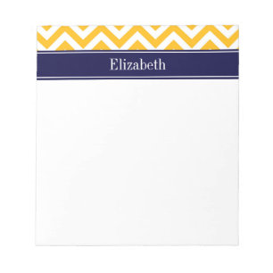 Bloc-note Verge d'or Blanc LG Chevron Bleu marine Monogramme