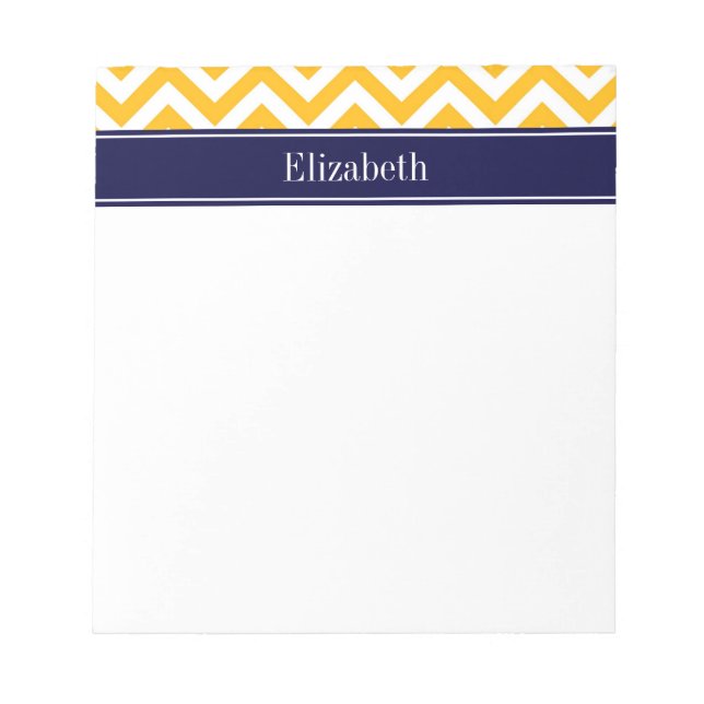 Bloc-note Verge d'or Blanc LG Chevron Bleu marine Monogramme (Devant)