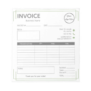 Bloc-note Vert blanc de base avec logo petite entreprise fac