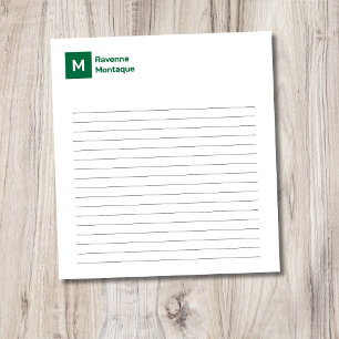 Bloc-note Vert bouteille Élégant Chic Tendance Monogramme Li