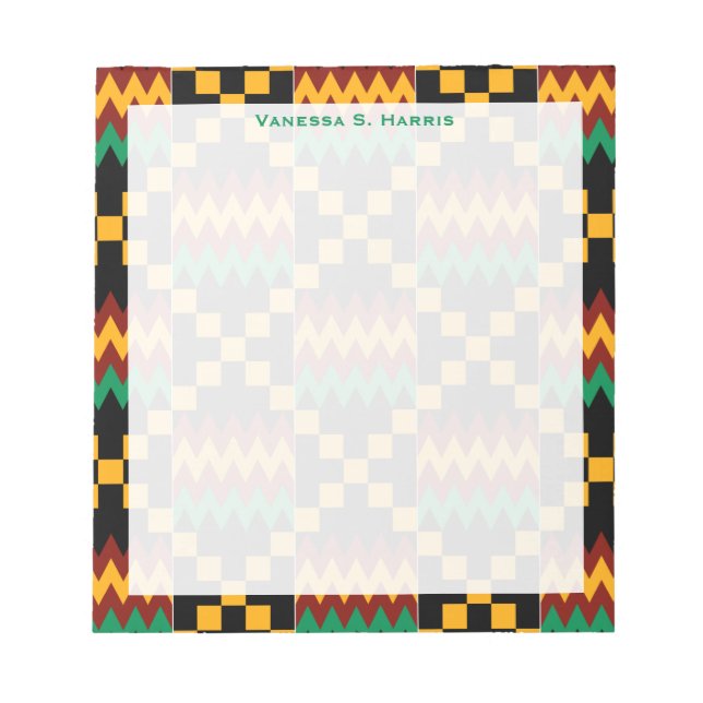 Bloc-note Vert Monogramme Noir Jaune Kwanzaa Tissu Kente (Devant)