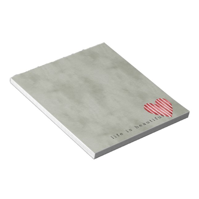 Bloc-note Vert olive Rouge Crème Rayures Cœur   (Incliné)