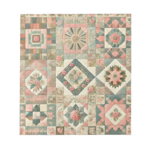 Bloc-note Vert Patchwork rose rose Floral Design Quilé