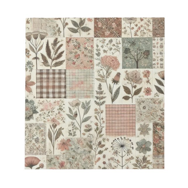 Bloc-note Vert Patchwork rose rose Floral Design Quilé (Devant)