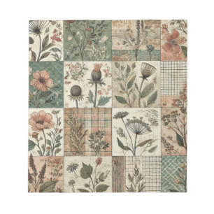 Bloc-note Vert Patchwork rose rose Floral Design Quilé