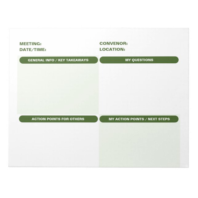 Bloc-note Vert personnalisable en quatre parties NOTES DE RÉ (Devant)