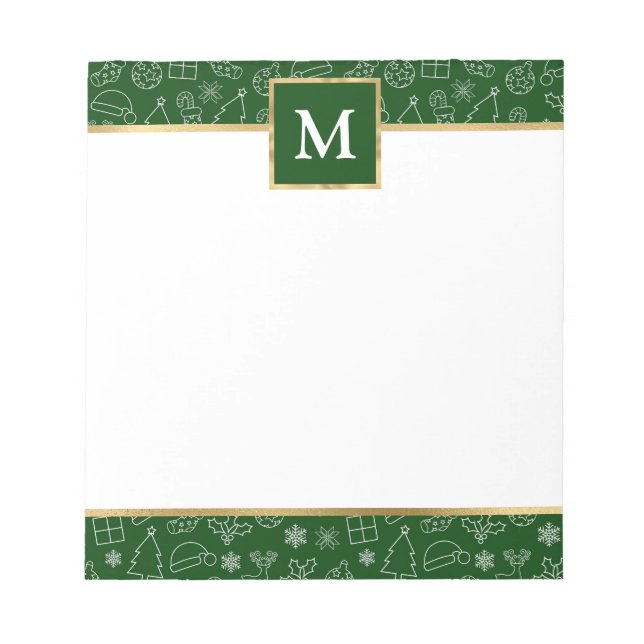 Bloc-note Vert Personnalisé avec Accents Dorés de Noël (Devant)