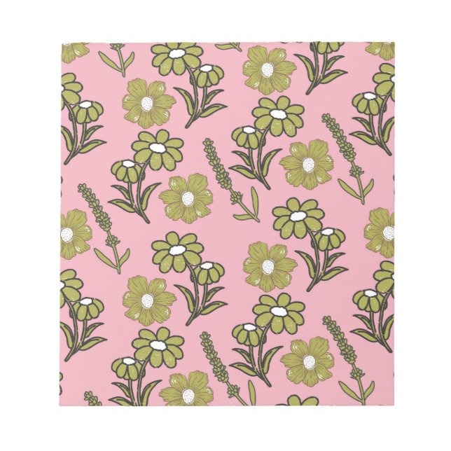 Bloc-note Vert rose rétro Y2K Funky Hippie Flower Motif (Devant)
