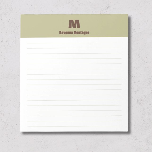 Bloc-note Vert sage chic personnalisé monogramme nom ligné (Créateur téléchargé)