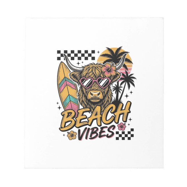 Bloc-note Vibes de plage vache highland été art vectoriel_1 (Devant)