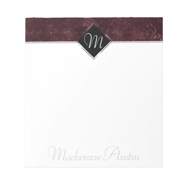 Bloc-note Vin Velvety Damask | Maroon Merlot Grunge Baroque (Devant)