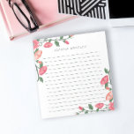 Bloc-note Vins Floraux Roses Vides - Lins<br><div class="desc">Bloc-notes en blanc avec de jolies fleurs roses poussant sur des vignes vertes. Ajoutez votre nom dans une police verte charmante. Un regard romantique pour la prise de notes ou l'écriture de lettres.</div>