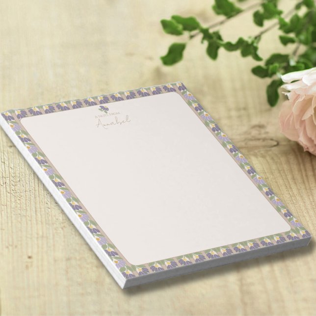 Bloc-note Vintage Botanical Notepad with Personalization (Personalized Floral Notepad by Blissful Learning)