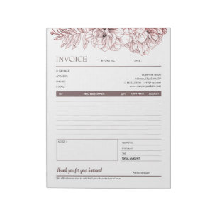 Bloc-note Vintage Brown Floral Art Business Facturation Modè