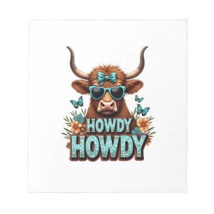Bloc-note Vintage Howdy Vache Highland avec Lunettes de sole