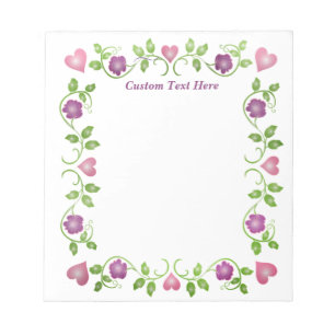 Bloc-note Vintage Purple Floral Coeurs Rose Vins verts