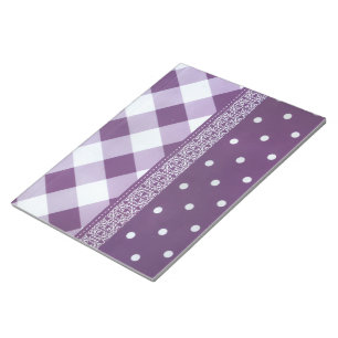 Bloc-note Violet blanc À damiers Polka Dot Floral Damask Art