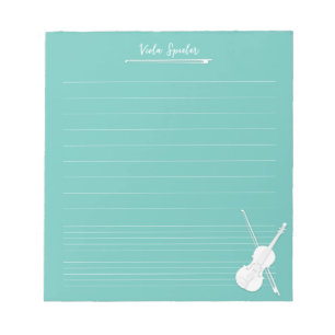 Bloc-note Violon blanc leçon de musique personnalisée Aqua