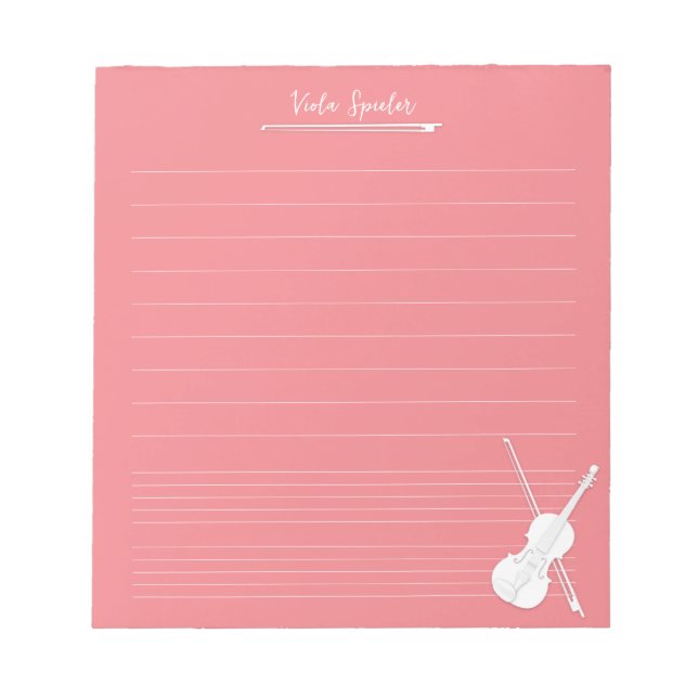 Bloc-note Violon blanc Musique personnalisée Leçon Rose rose (Devant)