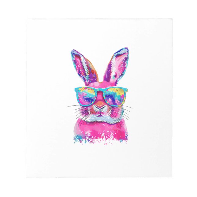 Bloc-note Visage de lapin avec lunettes Tie Dye Joyeuse fête (Devant)