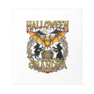 Bloc-note Vœux Halloween Grand-Père Chauve-Souris Chaudron d