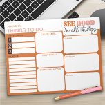 Bloc-note Voir le bon dans la liste des choses à faire Plani<br><div class="desc">Modifiable et personnalisé ! Ceci à faire liste et planificateur quotidien a une citation motivationnelle "voir le bien en tout" et une palette de couleurs terre de l'orange et rose. Tous les titres de section sont modifiables afin que vous puissiez organiser vos activités de la façon qui fonctionne pour vous....</div>