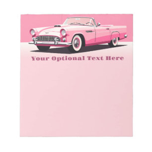 Bloc-note Voiture classique rose texte personnalisé