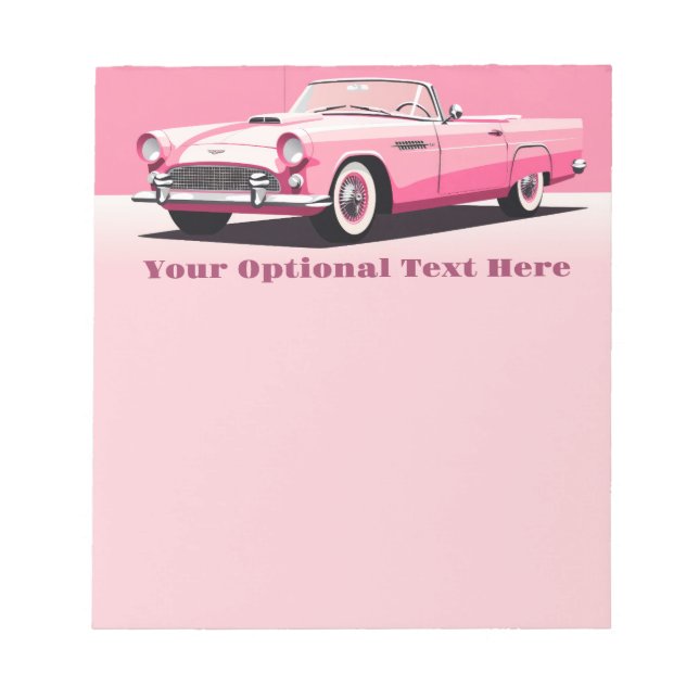 Bloc-note Voiture classique rose texte personnalisé (Devant)