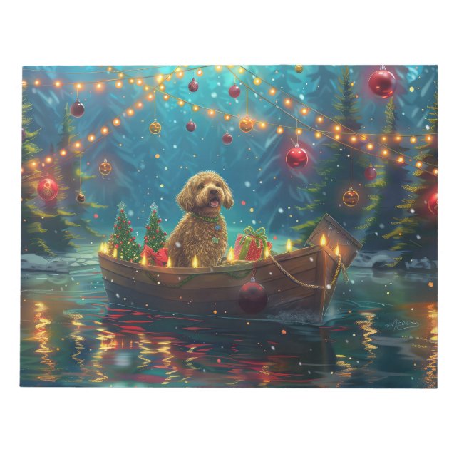 Bloc-note Voyage de Noël festif du Goldendoodle (Devant)