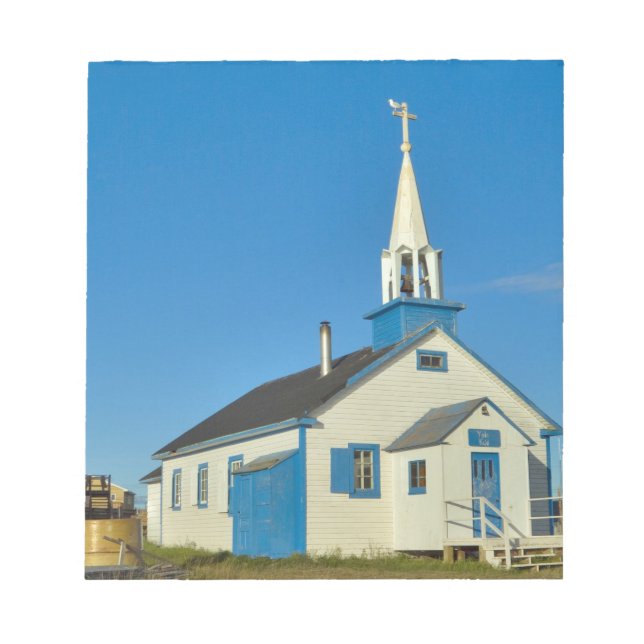 Bloc-note Vue d'une église bleue et blanche dans la tribu De (Devant)
