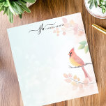 Bloc-note Watercolor Cardinal Automne Branche personnalisée<br><div class="desc">Ce bloc-notes personnalisé est doté d'un cardinal rouge vif, perché sur une branche délicate avec des feuilles d'automne douces, dressé contre un arrière - plan pastel aquarelle. Le design élégant et d'inspiration nature est parfait pour les amateurs d'oiseaux, les amateurs de faune sauvage et ceux qui apprécient la papeterie saisonnière....</div>