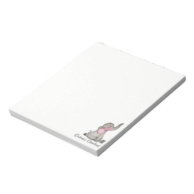Bloc-note Watercolor Cute Baby Elephant With Blush & Flowers (Tourné)