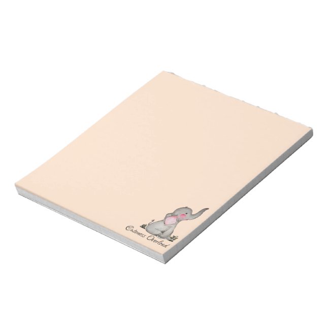Bloc-note Watercolor Cute Baby Elephant With Blush & Flowers (Tourné)