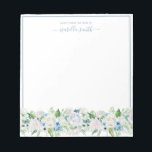Bloc-note Watercolor Dusty Blue Floral Romantic Elegant<br><div class="desc">Watercolor Dusty Blue Floral Romantic Elegant Notepad This beautiful notepad features dusty blue flowers with greenery and you can personalize it with your name and job. It is perfect gift for new job, for a friend, anyone who likes femininity, elegance and has a desk job. Message me for any needed...</div>