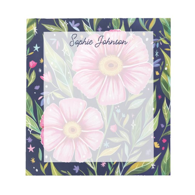Bloc-note Watercolor Floral Art Pink Pretty Personalized (Devant)