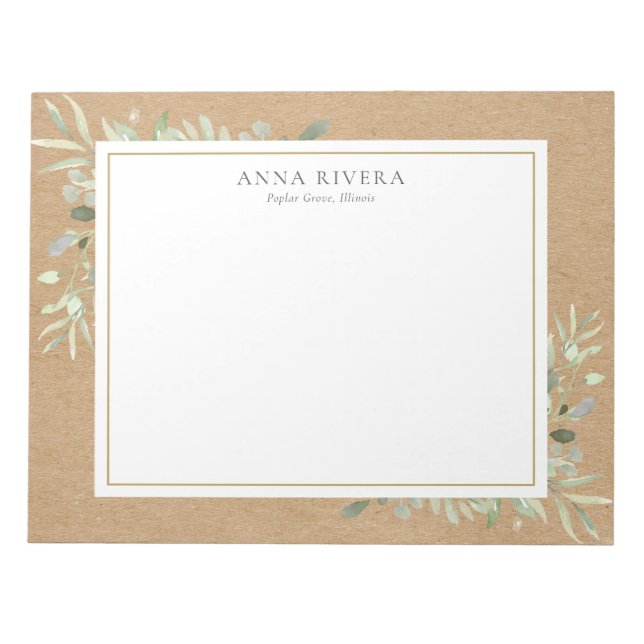 Bloc-note Watercolor Greenery Floral Rustic Kraft Boho (Devant)