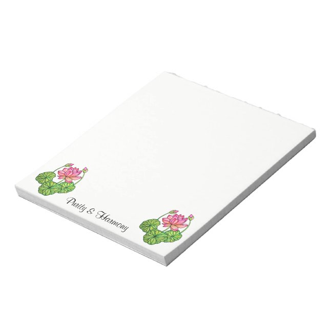 Bloc-note Watercolor Pink Lotus with Buds & Leaves (Tourné)