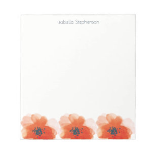 Bloc-note Watercolor Red Poppies Nom personnalisé
