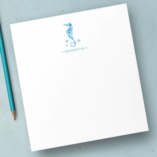 Bloc-note Watercolor Seahorse Stationery personnalisée (Seahorse custom notepad unique watercolor art by Victoria Grigaliunas)