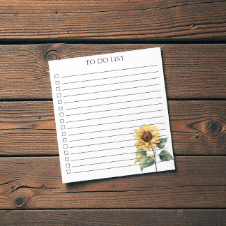 Bloc-note Watercolor Sunflower To Do List Rustic Country