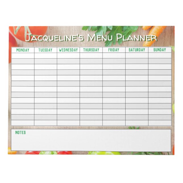 Bloc-note Weekly Menu Planner to Personalise. (Devant)
