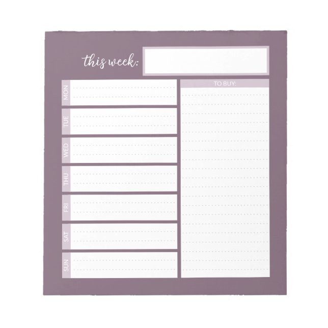 Bloc-note Weekly Menu Planning Notepad (Devant)