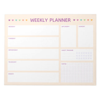 Bloc-note Weekly Planner Colorful Hearts Purple Text