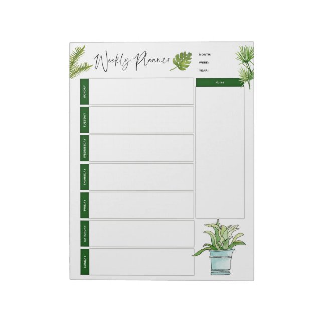 Bloc-note Weekly Planner  Minimalist plant illustration (Tourné)
