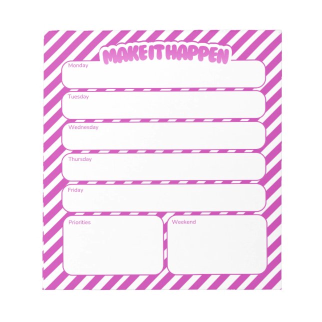 Bloc-note Weekly Planner Notepad - Pink Striped (Devant)
