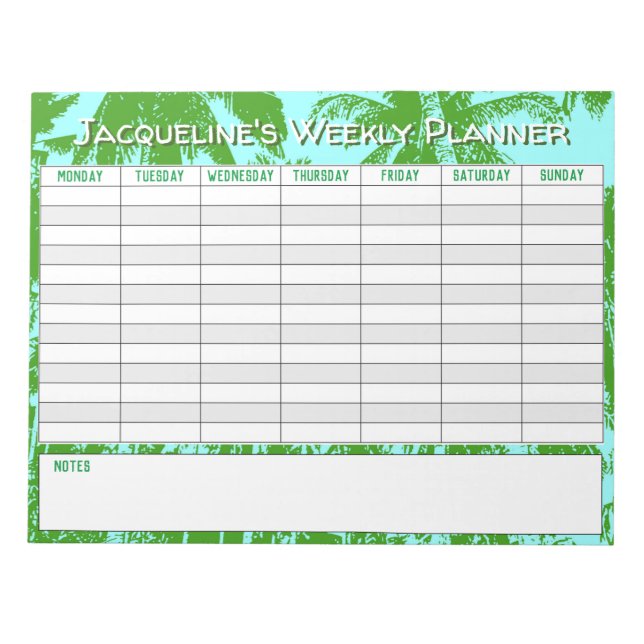 Bloc-note Weekly Planner to Personalise with Name Choice. (Devant)