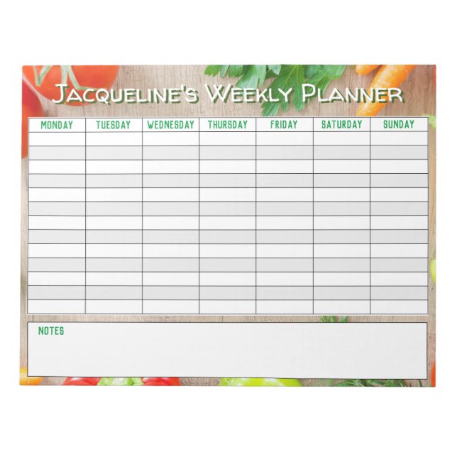 Bloc-note Weekly Planner to Personalise with Name Choice. (Devant)
