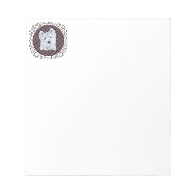Bloc-note Westie sur Tartan (Devant)