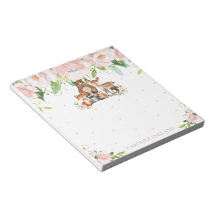 Bloc-note Whimsical Chic Blush rose Floral Animaux de bois
